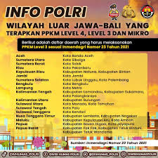 Presiden joko widodo resmi memperpanjang ppkm level 4 dan 3 di seluruh wilayah indonesia dengan perpanjangan di jawa bali sampai 16 agustus mendatang. Divisi Humas Polri Na Twitteru Info Polri Wilayah Luar Jawa Bali Yang Terapkan Ppkm Level 4 Level 3 Dan Mikro Berikut Adalah Daftar Daerah Yang Harus Melaksanakan Ppkm Level 3 Sesuai Inmendagri Nomor