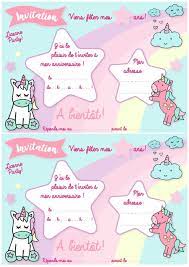 Princesse raiponce, reine des neiges, cendrillon, alice in wonderland, licorne etc. Carte D Invitation D Anniversaire Theme Des Licornes