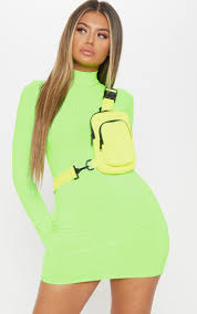 Green Neon Roll Neck Bodycon Dress Robes Neon Idees De Mode Vetements Verts