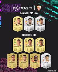 Create your own fifa 21 ultimate team squad with our squad builder and find player stats using our player database. Uzivatel Fifanaticos Na Twitteru Volvemos Con Las Predicciones De Equipos Para Fifa21 Le Toca Al Finalista De La Uel Estadisticas Y Valoraciones De Jugadores Sevilla Fc Movimientos Hasta La Fecha Banega