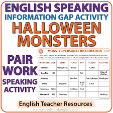 English Information Gap Activity Halloween Monsters