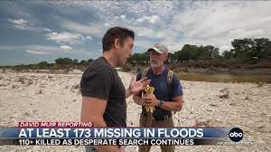 Along the banks of the Guadalupe River, David Muir meets with Robert Brake  Jr., as he searches for his parents who were washed away by the rapidly  rising floods – and shares