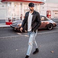 With striped shirt, cuffed jeans and pastel color coat. Black Leather Bomber Jacket With Chelsea Boots Outfits For Men 37 Ideas Outfits Lookastic