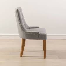 Luxury Grey Fabric Scoop Back Dining Chair Natural Oak Legs Dining Chairs Grey Fabric Chair