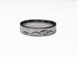 14 Karat White Gold Custom Engraved Green Mountain Wedding Band Titanium Jewelry Wedding Band Engraving White Gold