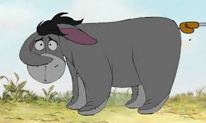 Eeyore is a grey donkey whose tail is attached to his body using a nail. Eore The Donkey Quotes Quotesgram