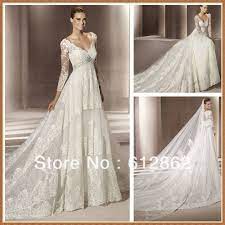 Long Train Empire Waist Long Sleeve Lace Wedding Dresses For Pregnant Women On Aliexpre Long Sleeve Wedding Dress Lace Long Train Wedding Dress Wedding Dresses