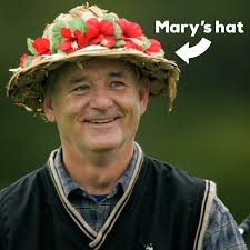Bill always wears funky hats at Pebble Beach. A quick story about this  flowered-gem you might've seen years back. A woman named Mary would always  sit outside the ropes
