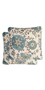 Good quality,the edge we trimmed with wide binding ,not just curled it.more beautiful and durable. Amazon Com Mika Home Set Of 2 Jacquard Tropical Leaf Pattern Throw Pillow Covers Decorative Pillowcase 20x20 Inches Blue Cream Home Kitchen