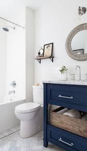 Marble Tile Floor Navy Blue Vanity White Subway Tile This Is One Small Bathroom I Could Get Us Small Bathroom Remodel Bathrooms Remodel Bathroom Inspiration
