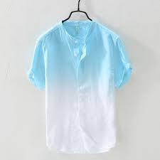 Us 11 0 Co 2019 Mens Double Color Gradient Of Pure Flax Short Sleeve Shirt Collar And Comfortable Breathable Shirts In Summer In Casual Shirts From