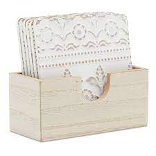 Wood Coasters Set 6 Pack Elegant Drink And Table Coaster Set With Holder White Floral Print Shabby Chic Design Protects Furniture From Stains Scratches 3 8 X 0 12 X 3 8 Inches Walmart Com