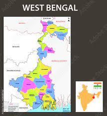 West Bengal All District Map West Bengal Map Showing International And State Boundary And District  Boundary Of West Bengal Political And Administrative Colorful Map Of West  Bengal With Districts Name Abstract Wall Mural | Abstra-Awesome Artt
