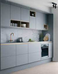 Light Grey Kitchen With Marble Backsplash And Grey Cabinets Accents In Gold In 2020 Scandinavian Kitchen Design Trendy Kitchen Backsplash Grey Kitchen Cabinets