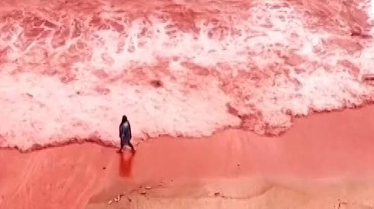 Heavy rain turns Iran’s Hormuz Island beach deep red