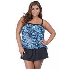 Maxine Of Hollywood Plus Serengeti Bandeau Blouson Tankini Top Blue Plus Size Swimsuits Blouson Tankini Top Blouson Tankini