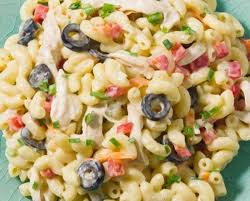 Chop up ham, onions, mushrooms and and, finally carefully stir in the peas. Filipino Style Chicken And Ham Macaroni Salad Delishably