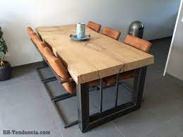 prachtige tafel met eiken boomstamblad en robuuste stalen poten door elke87 stoelen tafel meubel ideeen