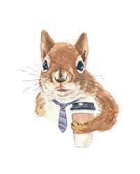 Watercolor Painting Red Squirrel Coffee Funny Etsy Squirrel Art Squirrel Illustration Squirrel Print