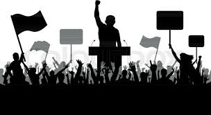Crowd Of People Demonstrating Stock Vector Colourbox Mass demonstration crowd of people holding protest signs in silhouette style. crowd of people demonstrating