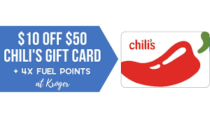 Brinker is dedicated to serving the world a great taste of life. Kroger 10 Off Chili S Gift Card 4x Fuel Points Southern Savers
