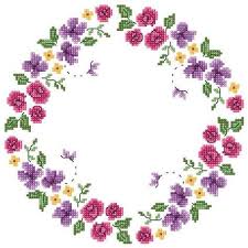 Renkli Cicekli En Guzel Etamin Masa Ortusu Modelleri Cross Stitch Rose Cross Stitch Flowers Cross Stitch Borders
