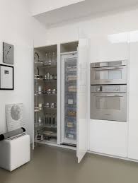 Twenty Glossy White Lacquer Tall Units With Fully Integrated Fridge Wire Basket Shelves On Kitchen Furniture Design Kitchen Furniture Kitchen Cabinet Interior
