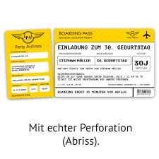 Wer flugtickets hat, dann aber die reise nicht antreten kann, hat oft die möglichkeit. Einladungskarten Als Flugticket In Gelb Zum Geburtstag Bestellen