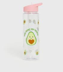 Pale Pink Avocado Logo Straw Water Bottle New Look