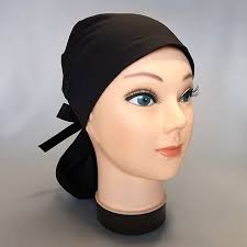 Solid Black 100% Kona Cotton Women's Ponytail Scrub Cap for Long Hair  Surgical Hats Nurse Caps Dental Veterinary Chef Scrubcaps