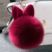 Fashion Key Ring Pompon Fur Keychain For Women Rabbit Hair Chaveiro Pompom Ball Key Chain Holder Porte Clef For Phon Pompones Llaveros Pompones Pompon De Pelo