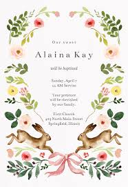 Create your own indian/hindu wedding invitations card, you can personalize the icon of bride and groom to make it more like you, all you need to do is pick a wedding card design and add information about wedding like bride name, groom name, parents name, date, place. Spring Bloom Baptism Christening Invitation Template Free Greetings Island Easter Invitations Baby Shower Invitation Templates Bunny Baby Shower Invites