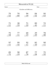 Lp 2 Digit Subtraction With Minuends Up To 99 25 Questions Subtraction Worksheets Adding And Subtracting 2nd Grade Math Worksheets