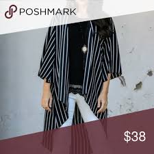 Black And White Kimono Duster Black And White Stripe Kimono Duster Clothes Design Kimono Duster Fashion