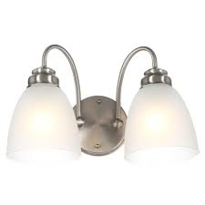 Hampton Bay Hamilton 2 Light Brushed Nickel Vanity Light With Frosted Glass Shades Efg1392a Bn Vanity Lighting Bathroom Light Fixtures Modern Bathroom Light Fixtures