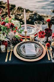 Boho cotton linen lace tablecloth table runner wedding party dinner decor tassel. Romantic Moody Wedding Reception Tables Black Table Cloth With Pops Of Red Beaufort Ev Black Tablecloth Wedding Red Table Settings Wedding Reception Tables