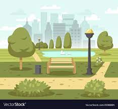 Summer City Park Background Green Large Public Garden Big Area Of Urban Land Used For Recreation And Fun Cartoon Background Cartoon Park Cartoon Illustration