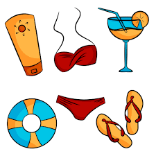 Picture of happy bottle sunscreen cartoon mascot character with sun and text spf stock photo, images and stock photography. Set Of Summer Elements Lifebuoy Cocktail Swimsuit Sunscreen Flip Flops Vector Illustration Cartoon Style 2424032 Vector Art At Vecteezy