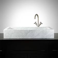 Rectangular Polished Carrara Marble Vessel Sink With Sloped Basin Bathroom Sinks Bathroom Rectangular Vessel Sink Vessel Sink Sink