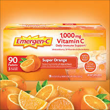 Ascorbic acid (vitamin c) (as kore bik as id) brand name: Emergen C Vitamin C 1 000 Mg Super Orange Flavor Drink Mix 90 Packets Costco