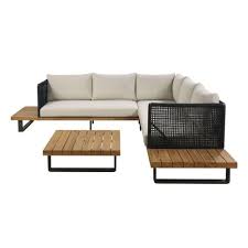 Salon De Jardin De 5 6 Plazas De Tela Beige Y Acacia Maciza Touraco En Maisons Du Monde Echale Un Vistazo A Nuestros Muebles In 2020 Akazienholz Lounge Mobel Sitzen