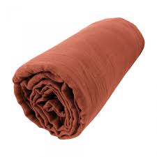 Livraison gratuite dès 49€ et paiement en 3x sans frais (voir conditions) ! Drap Housse Gaze De Coton 140 Cm Gaia Terracotta Linge De Lit Eminza