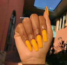 Orange matte pointed falsies fake nails / 24 nails. Coffin Orange And Yellow Nails Novocom Top