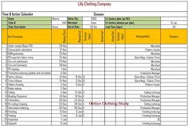 Time And Action Calendar Format For Production Merchandiser Day Plan Garment Manufacturing Garment Industry