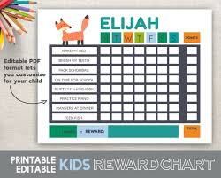 Reward Chart Printable Fox Woodland Boys Reward Chart Fillable Editable 8 5x11 Pdf Instant Download Chore Chart Behavior Chart Routine Chart