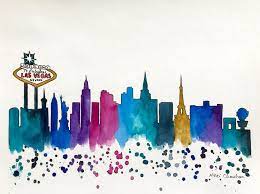 Vegas Art Las Vegas Skyline City Art Vegas Print Watercolor Illustration Travel Art Watercolor Skyline City Skyline Vegas Poster Vegas Skyline Las Vegas Painting Ilustration Art