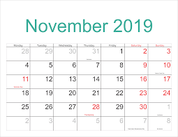 November 2019 Holidays Calendar Holiday Calendar Printable Monthly Calendar Printable January Calendar