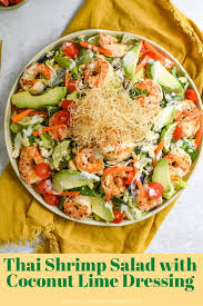 Order a delicious edamame, almond & oriental salad blend in a chili lime vinaigrette & topped with juicy shrimp, wonton strips, peanut sauce & fresh cilantro from our menu now. Thai Shrimp Salad With Coconut Lime Dressing My Modern Cookery