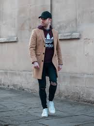 Below you can find an one more classic combination with black and red pants, a white button down shirt, a black sweater over it and black boots. Noose Monkey And Adidas Trefoil Burgundy Hooded Sweatshirt Outfit Your Average Guy