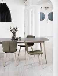 Historically the dining room is furnished with a rather large dining table and a number of dining chairs; Haslev Symphony Dining Table Laminate Linoleum Nordic Urban Berlin